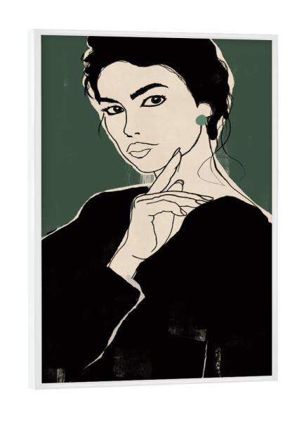 Poster mit weißem Rahmen "Frau Grün" artboxONE - Abstrakt,Menschen - Frau,Mädchen,Grün,Gesicht,Abstrakt,Tinte