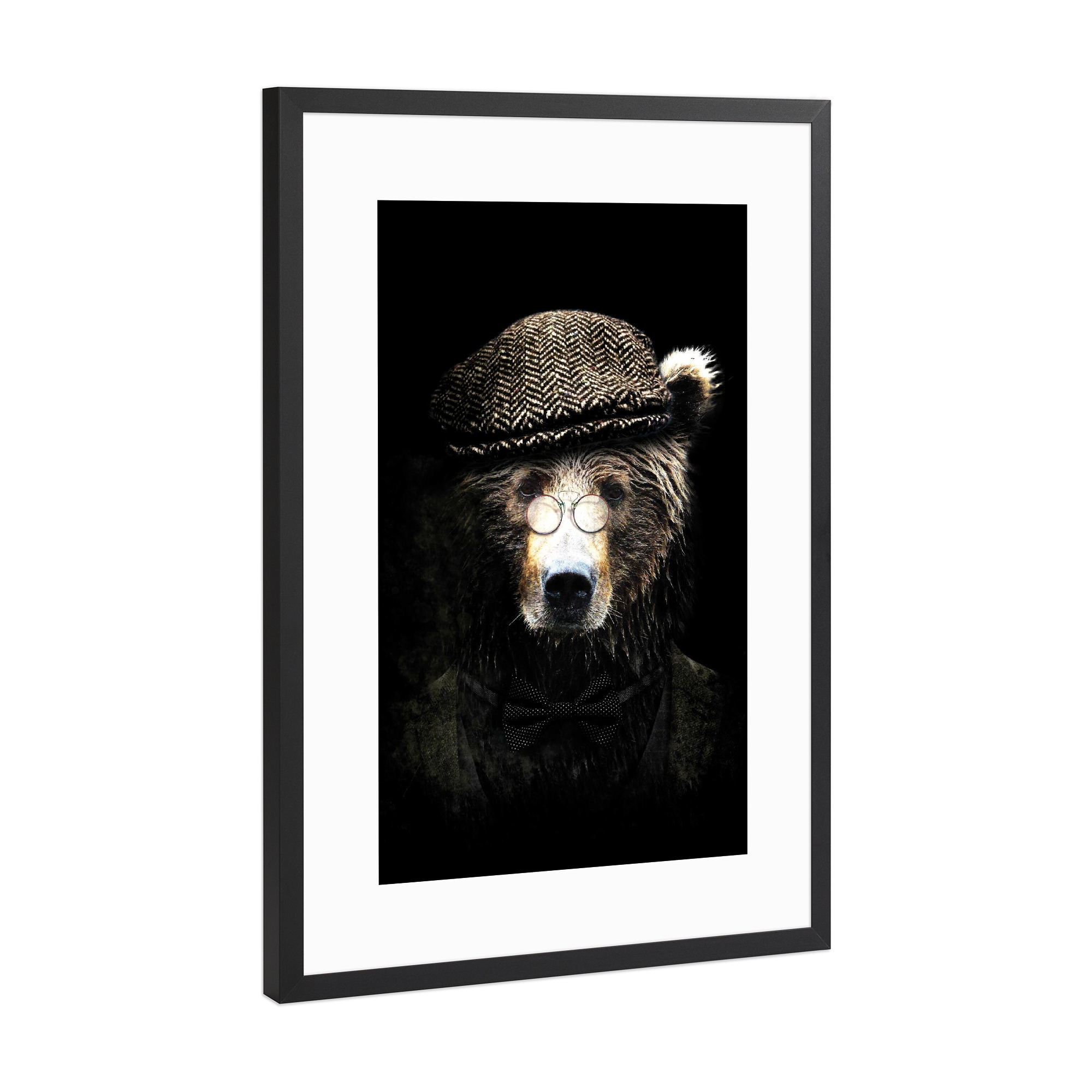Poster mit Rahmen Schwarz (Metallic) "Klasse Bär" artboxONE - Tiere - Bär,Bär mit hut,Tier mit kleidung,Edles tier,Tier,Collage
