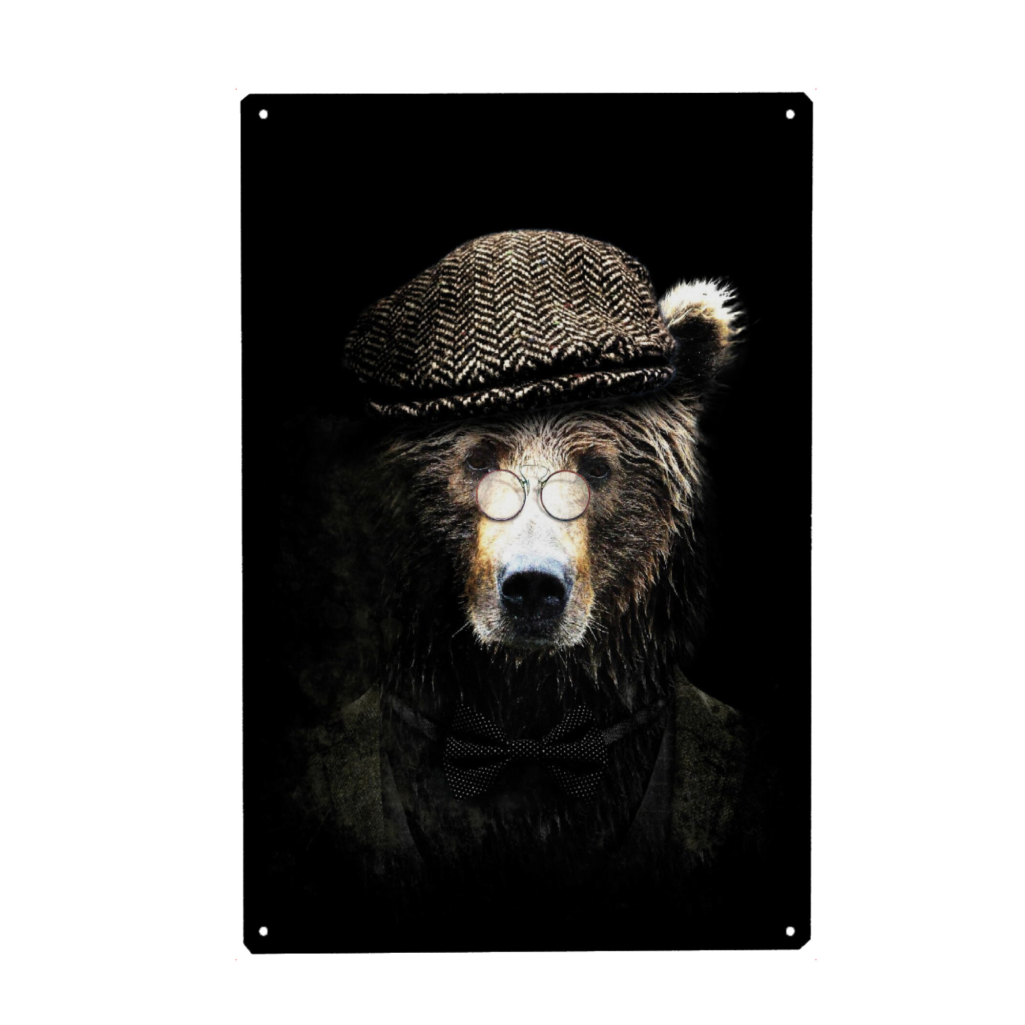 Holzbild "Klasse Bär" artboxONE - Tiere - Bär,Bär mit hut,Tier mit kleidung,Edles tier,Tier,Collage