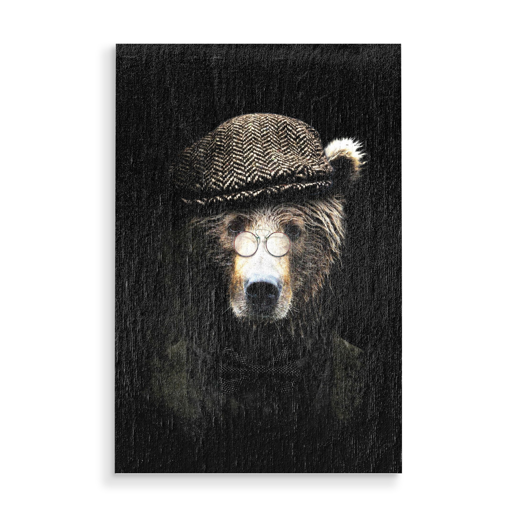 Holzbild "Klasse Bär" artboxONE - Tiere - Bär,Bär mit hut,Tier mit kleidung,Edles tier,Tier,Collage