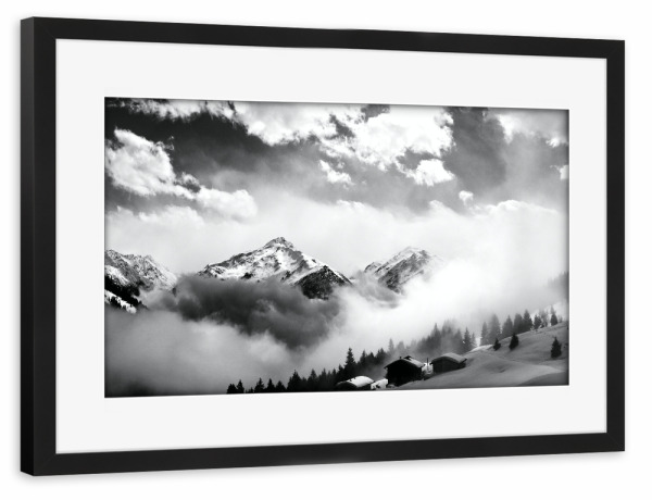 Poster mit Rahmen schwarz "Schneebedeckte Berge im Winter" artboxONE - Natur,Reise,Schwarzweiß