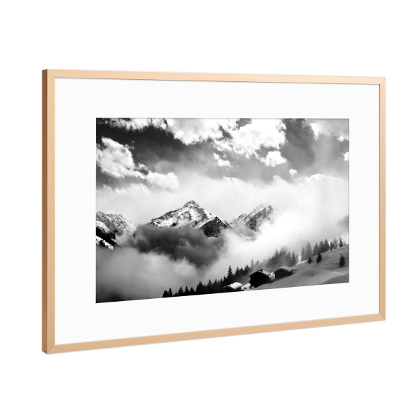 Poster mit Rahmen Kupfer "Schneebedeckte Berge im Winter" artboxONE - Natur,Reise,Schwarzweiß