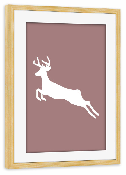 Poster mit Rahmen kiefer "Springender Hirsch" artboxONE - Tiere,Abstrakt,Weihnachten - Springen,Hirsch,Tier,Bunt,Weihnachten,Pink