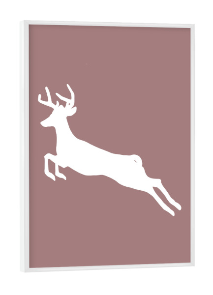 Poster mit weißem Rahmen "Springender Hirsch" artboxONE - Tiere,Abstrakt,Weihnachten - Springen,Hirsch,Tier,Bunt,Weihnachten,Pink