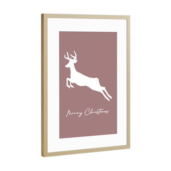 Poster mit Rahmen Gold "Hirsch - Merry Christmas" artboxONE - Tiere,Abstrakt,Weihnachten - Weihnachten,Xmas,Hirsch,Tier,Bunt,Pink,Rosa,Merry,Christmas