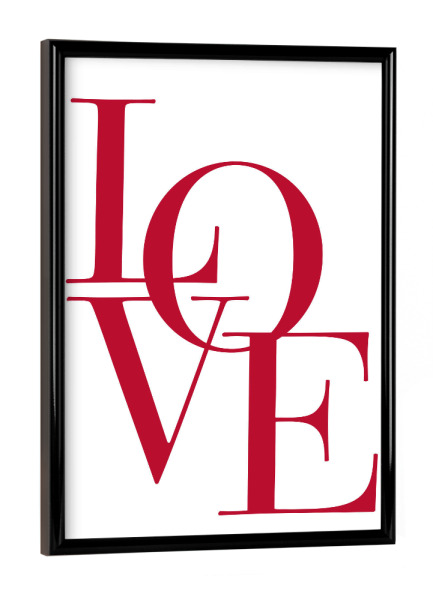 Poster mit schwarzem Rahmen "LOVE red" artboxONE - Typografie,Liebe - Liebe,Typo,Typografie,Beige,Boho,Buchstaben,Zuneigung,Paar,Beziehung