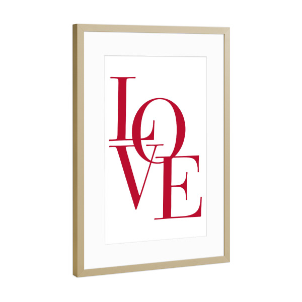Poster mit Rahmen Gold "LOVE red" artboxONE - Typografie,Liebe - Liebe,Typo,Typografie,Beige,Boho,Buchstaben,Zuneigung,Paar,Beziehung