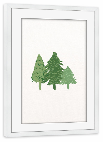 Poster mit Rahmen weiß "3 Tännchen" artboxONE - Natur,Weihnachten - Tännchen,Weihnachten,Fest,Weihnachtsbäume,Grün,Natur,Wald,Bäume