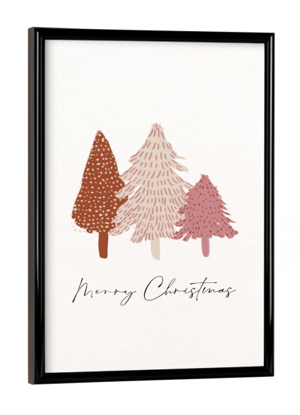 Poster mit schwarzem Rahmen "Bunte Weihnachtsbäume" artboxONE - Typografie,Natur,Weihnachten