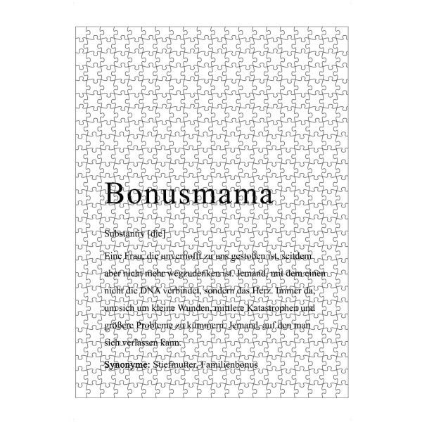 artboxONE Puzzle "Bonus Mama" artboxONE - Typografie,Liebe,Für Mama - Definition,Mama,Mutter,Typo,Typografie,Schwarzweiß,Muttertag,Minimalistisch