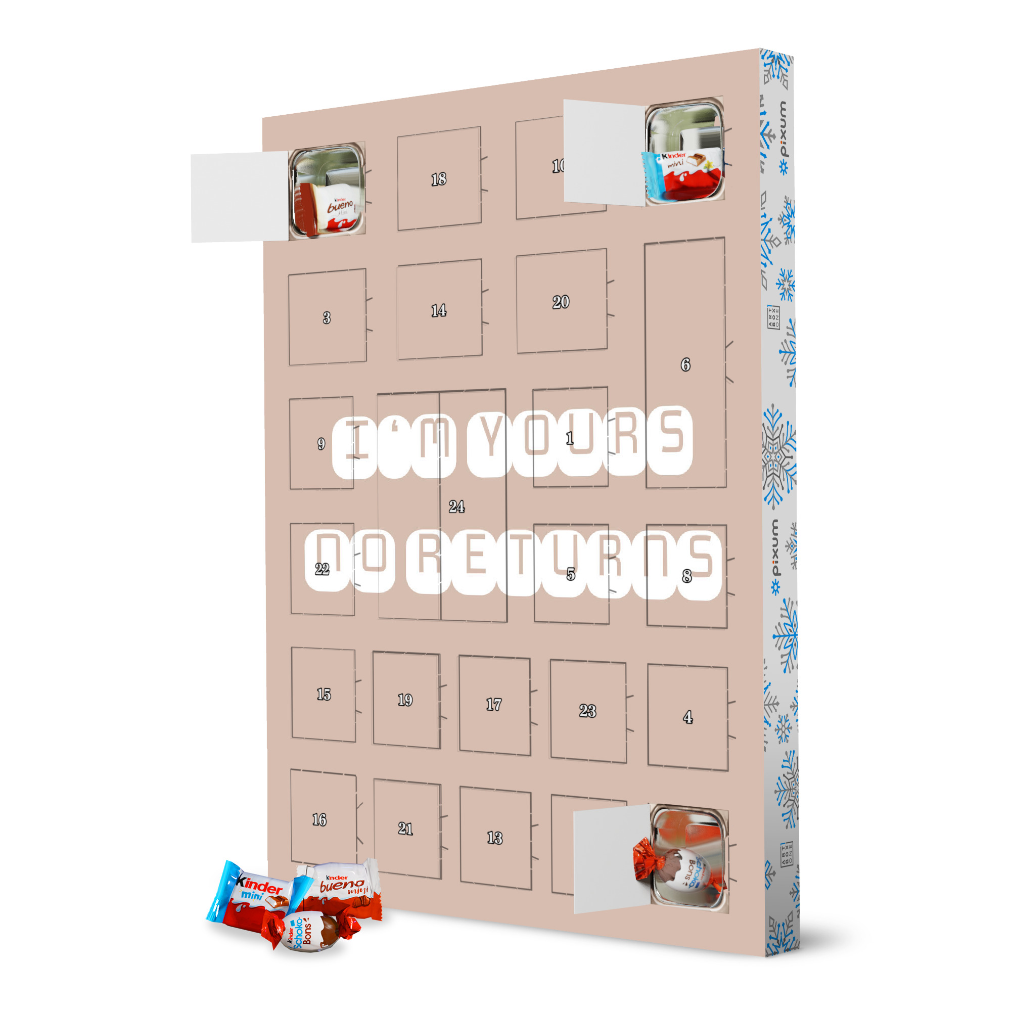Adventskalender XXL mit Produkten von Kinder I'm yours no returns artboxONE Adventskalender Typografie