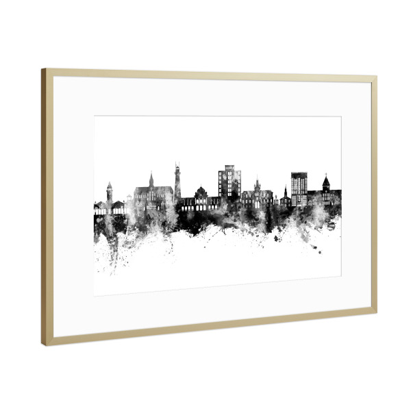 Poster mit Rahmen Gold "Georgetown Guyana Skyline Schwarz" artboxONE - Städte - Georgetown,Guyana,Skyline,Stadtbild,Stadtbild,Aquarell,Malerei