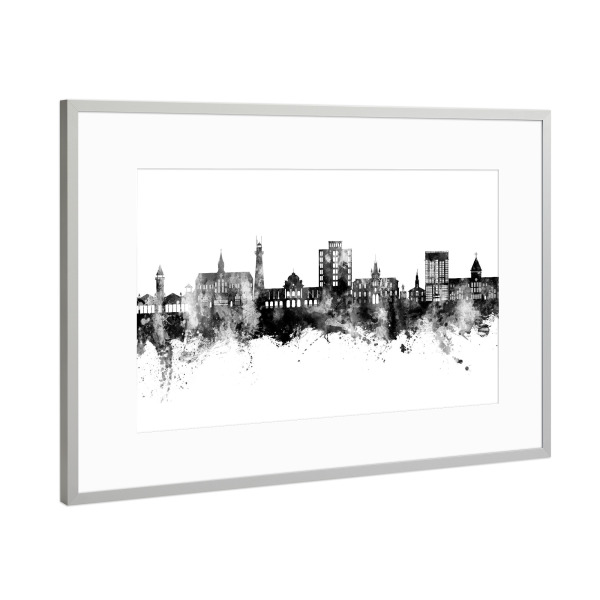 Poster mit Rahmen Silber "Georgetown Guyana Skyline Schwarz" artboxONE - Städte - Georgetown,Guyana,Skyline,Stadtbild,Stadtbild,Aquarell,Malerei