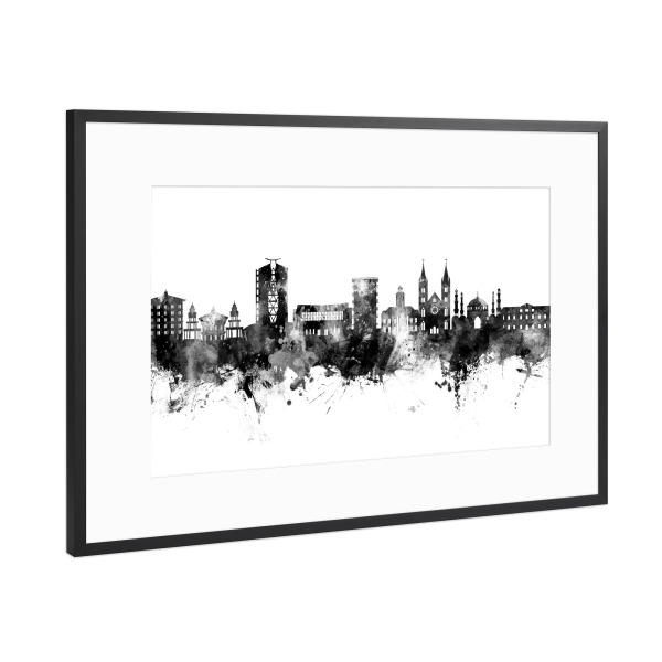 Poster mit Rahmen Schwarz (Metallic) "Paramaribo Surinam Skyline Schwarz" artboxONE - Städte