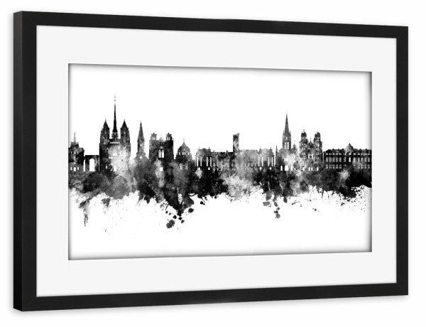 Poster mit Rahmen schwarz "Dijon Frankreich Skyline Schwarz" artboxONE - Städte - Dijon,Frankreich,Skyline,Stadtbild,Stadtbild,Aquarell,Malerei