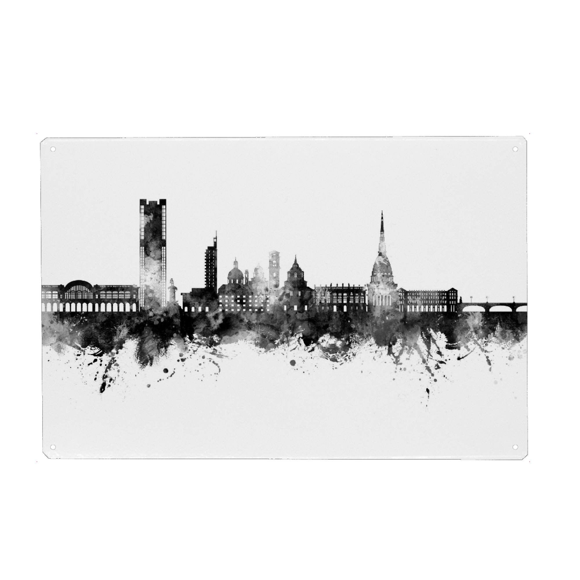 Holzbild "Turin Italien Skyline Schwarz" artboxONE - Städte - Turin,Italien,Skyline,Stadtbild,Stadtbild,Aquarell,Malerei