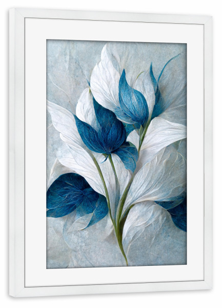 Poster mit Rahmen weiß "Blaue und weiße Blumen" artboxONE - Natur,Floral