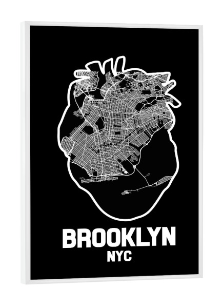 Poster mit weißem Rahmen "Brooklyn New York City Herzkarte" artboxONE - Städte / New York,Kartografie