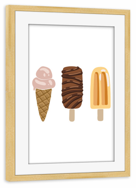 Poster mit Rahmen kiefer "Eisdessert im Sommer" artboxONE - Essen & Trinken - Eis,Dessert,Süß,Sommer,Kunst,Essen,Trinken,Farbig,Drucken,Bedruckbar
