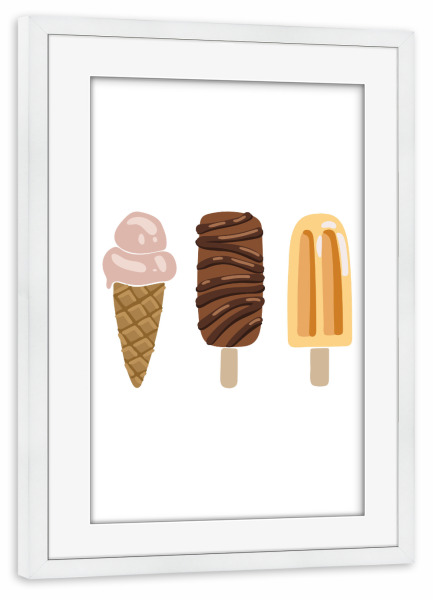 Poster mit Rahmen weiß "Eisdessert im Sommer" artboxONE - Essen & Trinken - Eis,Dessert,Süß,Sommer,Kunst,Essen,Trinken,Farbig,Drucken,Bedruckbar
