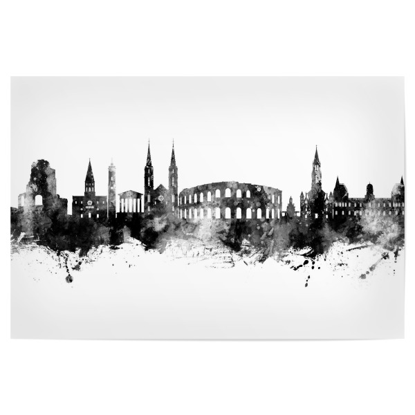 Poster 30x20 cm "Nîmes Frankreich Skyline Schwarz" artboxONE - Städte - Nîmes,Frankreich,Skyline,Stadtbild,Stadtbild,Aquarell,Malerei