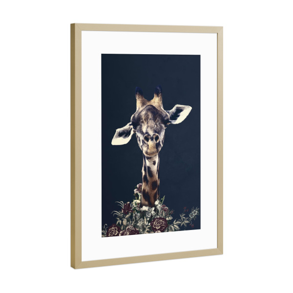 Poster mit Rahmen Gold "Blumengiraffe" artboxONE - Floral,Tiere - Giraffe,Blumengiraffe,Blumengiraffe,Blumen