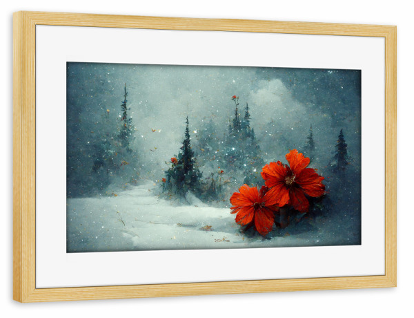 Poster mit Rahmen kiefer "Blumen im Schnee" artboxONE - Natur,Floral,Weihnachten