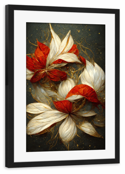 Poster mit Rahmen schwarz "Goldene Traumblumen" artboxONE - Natur,Floral,Abstrakt,Weihnachten