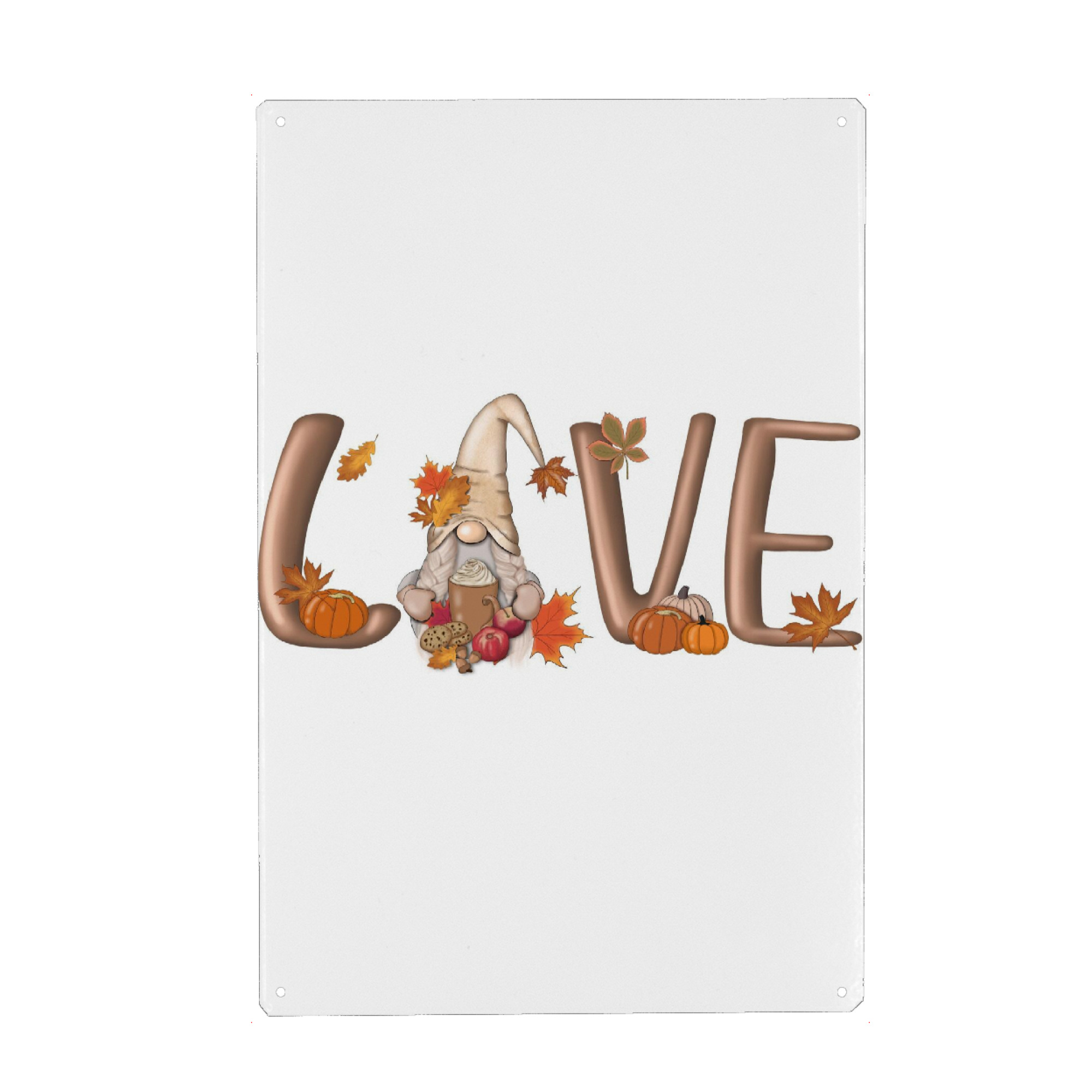 Holzbild "Garden Gnome | Hello Autumn" artboxONE - Buchstaben,Essen & Trinken / Obst & Gemüse,Festivals,Halloween,Lustig