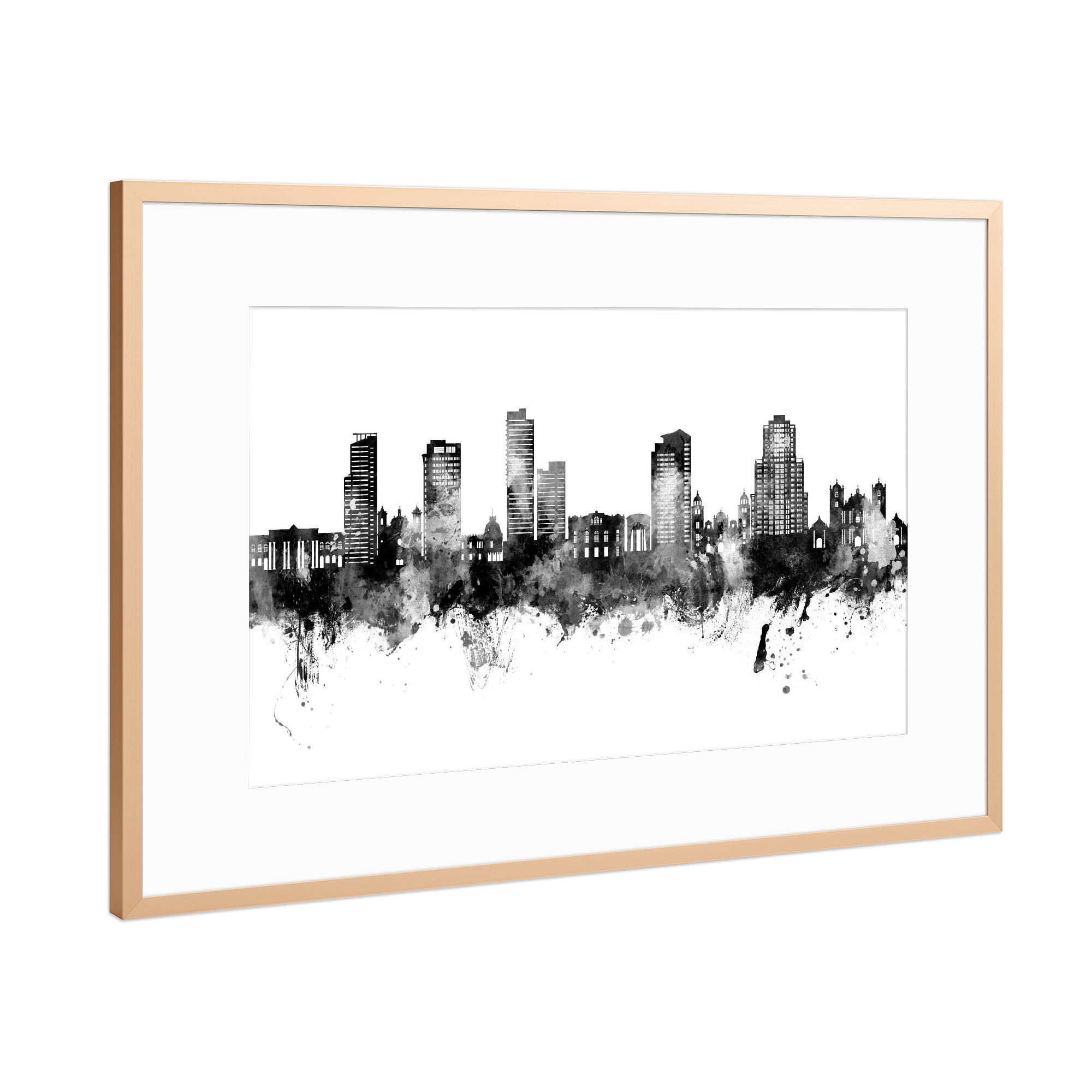 Poster mit Rahmen Kupfer "Tegucigalpa Skyline Schwarz" artboxONE - Städte - Tegucigalpa,Honduras,Skyline,Stadtbild,Stadtbild,Aquarell,Malerei