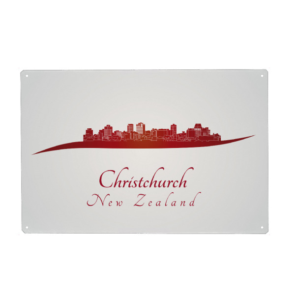 Metall Poster "Christchurch-Skyline in Rot" artboxONE - Städte,Architektur