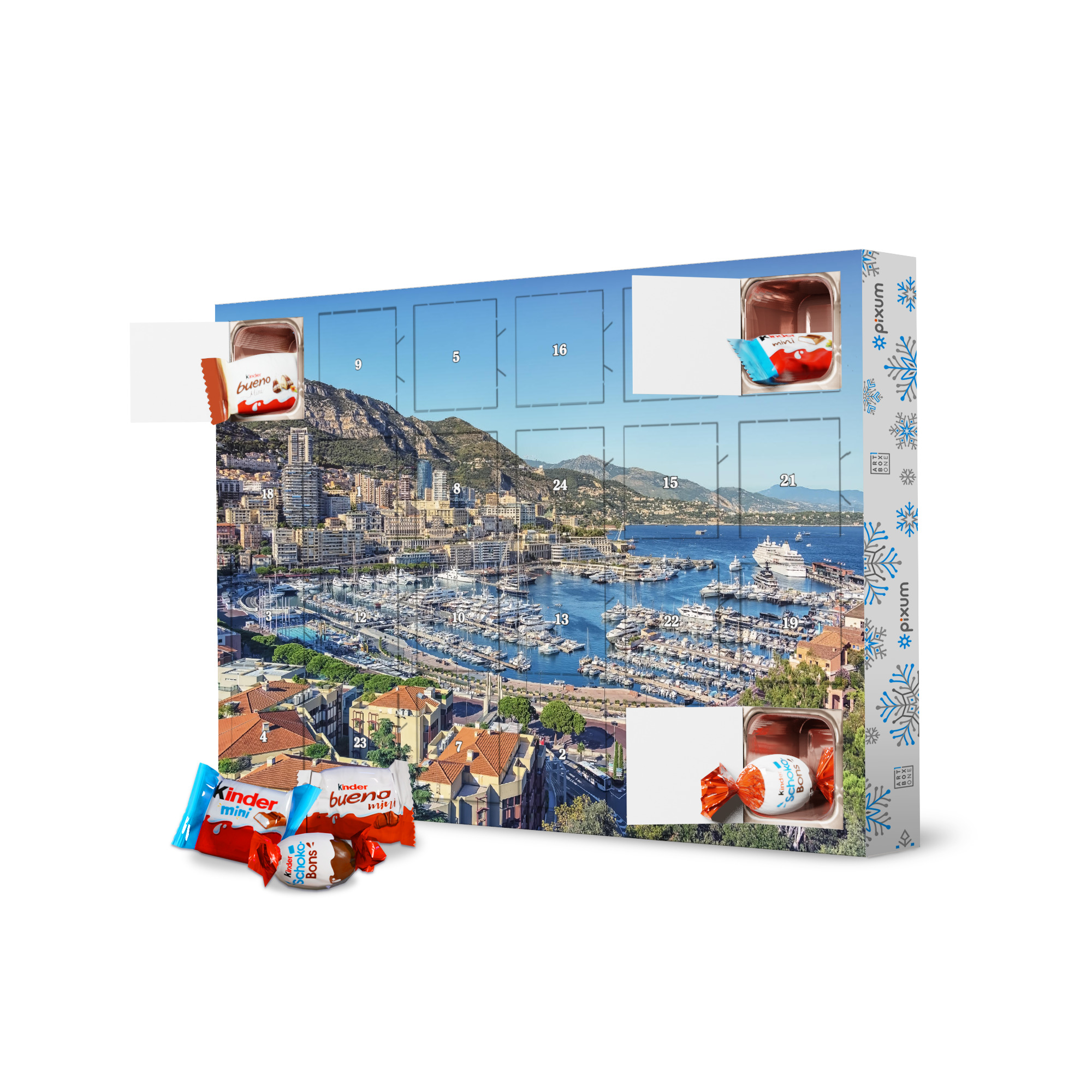 Adventskalender mit Produkten von Kinder Hafen von Hercule artboxONE Adventskalender Städte