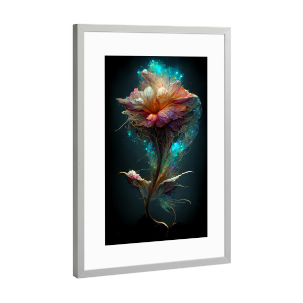 Poster mit Rahmen Silber "Funkelnde Blume" artboxONE - Natur,Floral,Abstrakt,Weihnachten,Für Mama