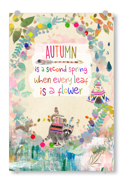 Acrylglasbild "Boho Herbst" artboxONE - Für Kinder - Boho,Kinderzimmer,Tiere,Natur,Spruch,Waschbär,Collage,Vintage,Retro,Nostalgie,Süß,Witzig