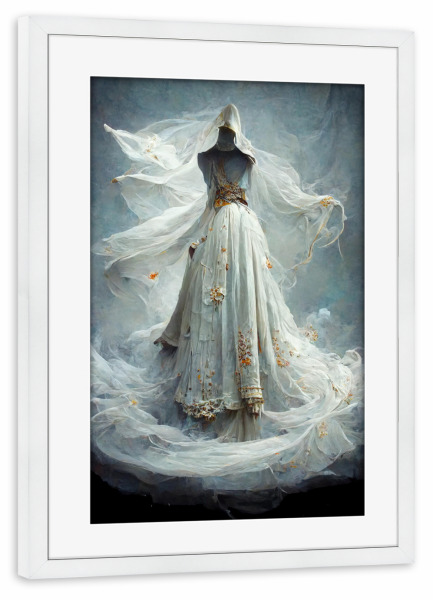Poster mit Rahmen weiß "Wirbelndes Fantasy-Kleid" artboxONE - Abstrakt,Fashion,Fiktion