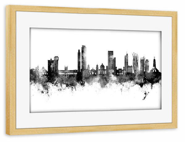 Poster mit Rahmen kiefer "Asunción Paraguay Skyline Schwarz" artboxONE - Städte - Asunción,Paraguay,Skyline,Stadtbild,Stadtbild,Aquarell,Malerei