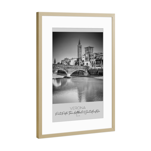 Poster mit Rahmen Gold "Im Fokus: VERONA Ponte Pietra" artboxONE - Schwarzweiß,Architektur,Städte / Weitere