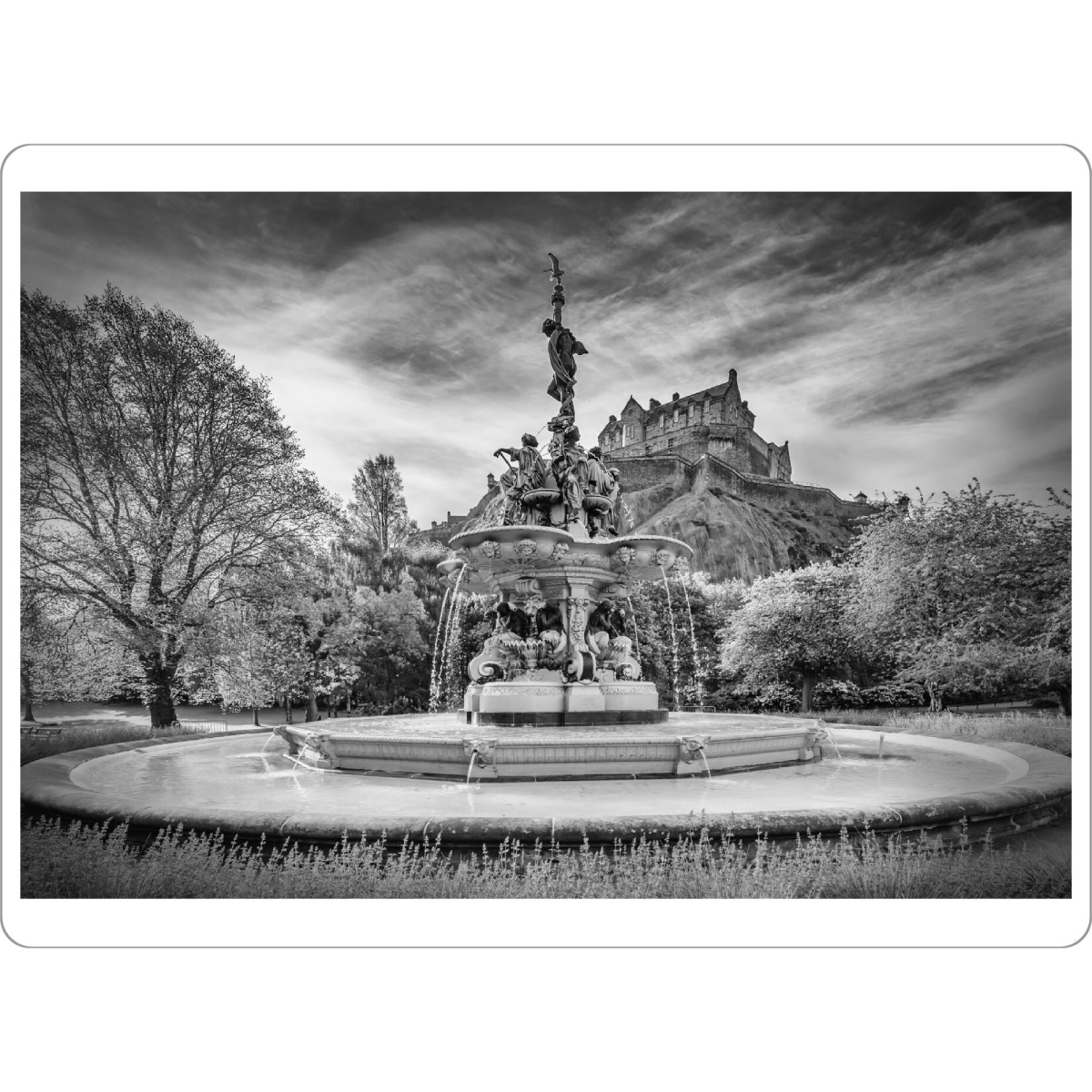 Tischset "Ross Fountain und Edinburgh Castle" artboxONE - Städte,Schwarzweiß,Architektur