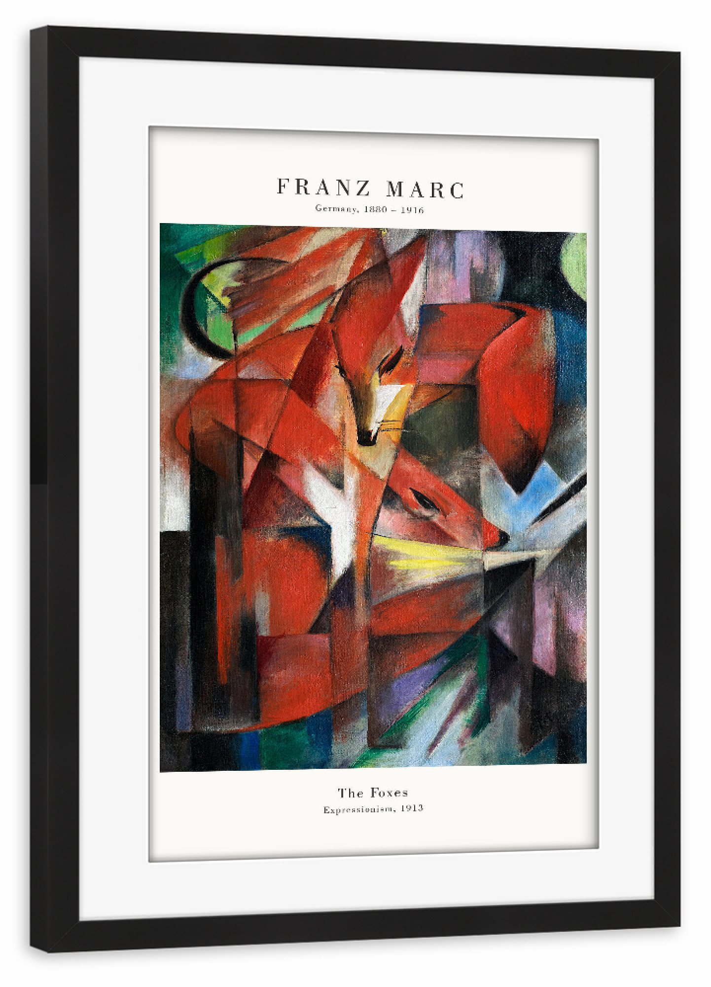 Poster mit Rahmen schwarz "Marc - Die Füchse" artboxONE - Tiere,Abstrakt - Fuchs,Natur,Tier,Wald,Expressionismus,Marc,Kunst,Malerei,Gemälde