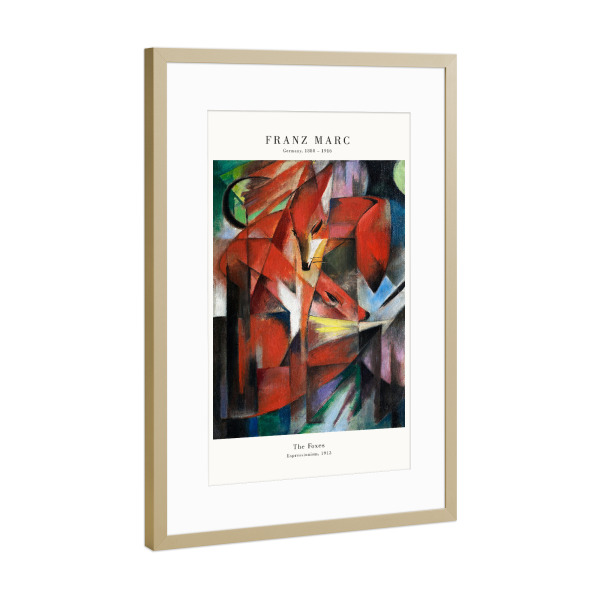 Poster mit Rahmen Gold "Marc - Die Füchse" artboxONE - Tiere,Abstrakt - Fuchs,Natur,Tier,Wald,Expressionismus,Marc,Kunst,Malerei,Gemälde
