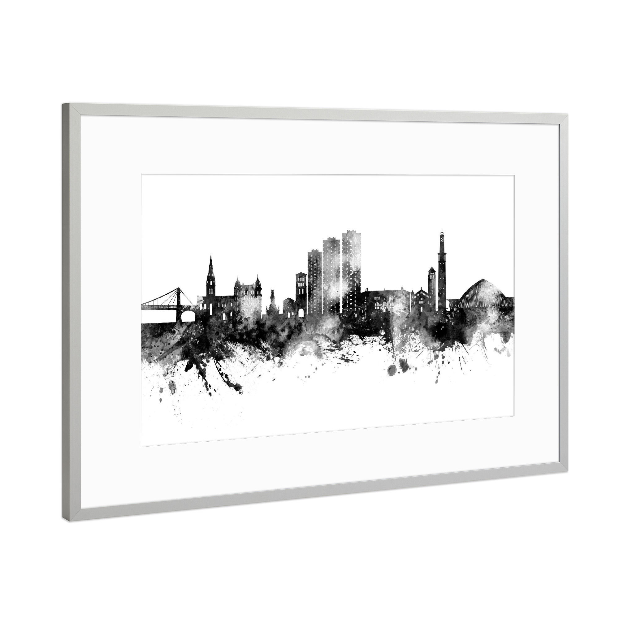 Poster mit Rahmen Silber "Grenoble Frankreich Skyline" artboxONE - Städte - Grenoble,Frankreich,Skyline,Stadtbild,Stadtbild,Aquarell,Malerei
