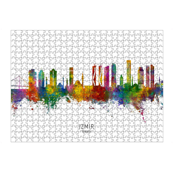 Puzzle Ravensburger "Izmir Türkei Skyline txt" artboxONE - Städte - Izmir,Türkei,Skyline,Stadtbild,Stadtbild,Aquarell,Malerei - Bild izmir