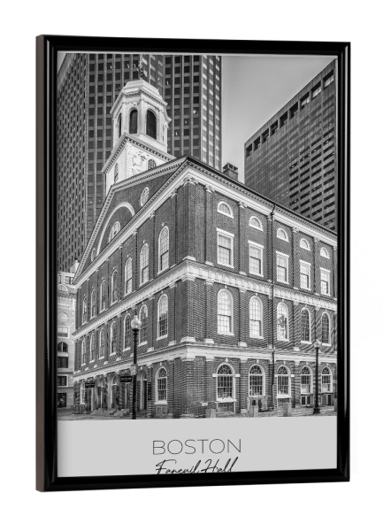 Poster mit schwarzem Rahmen "Im Fokus: BOSTON Faneuil Hall" artboxONE - Schwarzweiß,Architektur,Städte / Boston
