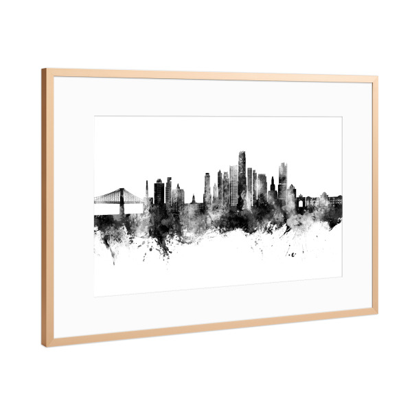 Poster mit Rahmen Kupfer "Brooklyn-New York-Skyline" artboxONE - Städte - Brooklyn,New york,Skyline,Stadtbild,Stadtbild,Aquarell,Malerei