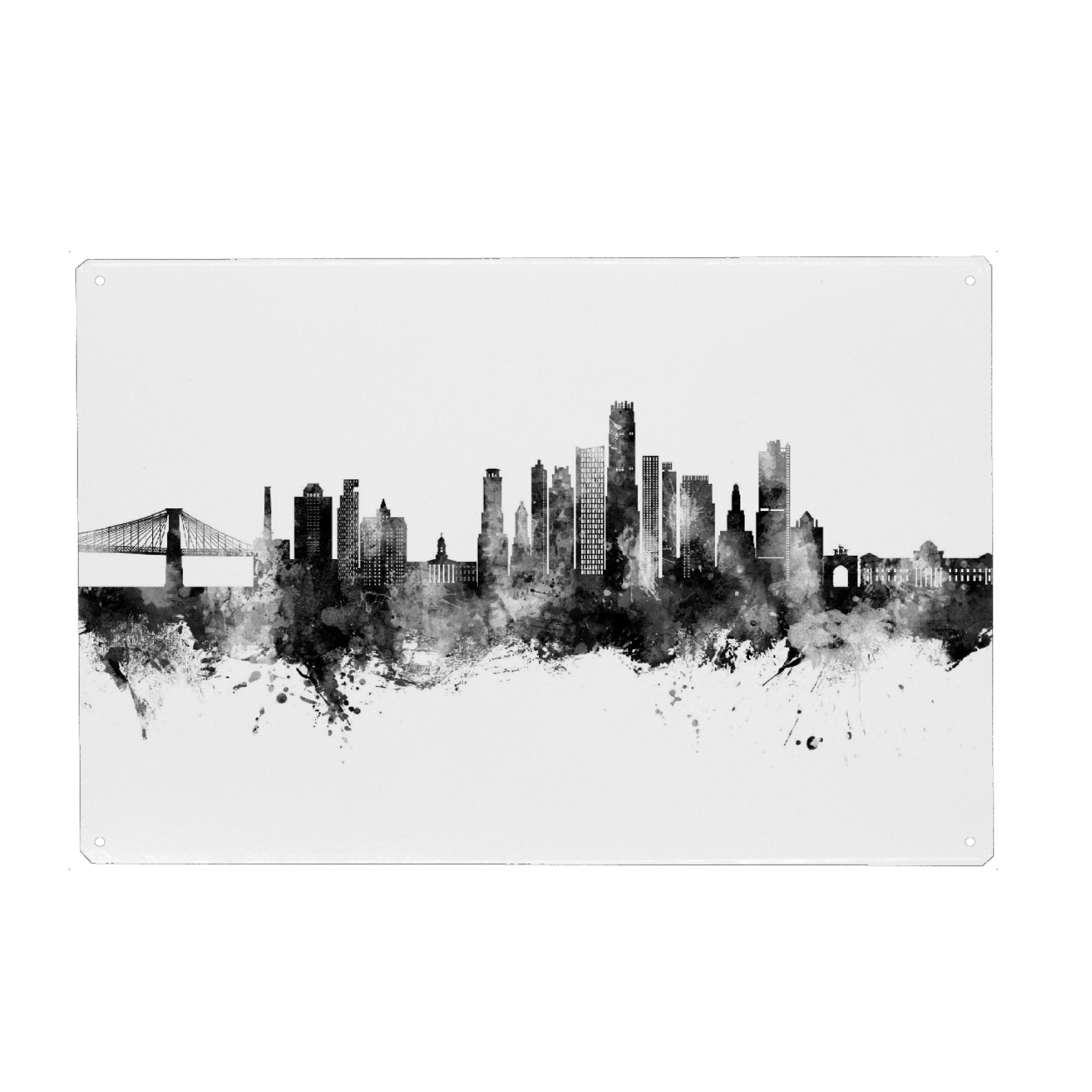 Metall Poster "Brooklyn-New York-Skyline" artboxONE - Städte - Brooklyn,New york,Skyline,Stadtbild,Stadtbild,Aquarell,Malerei - Blechschild