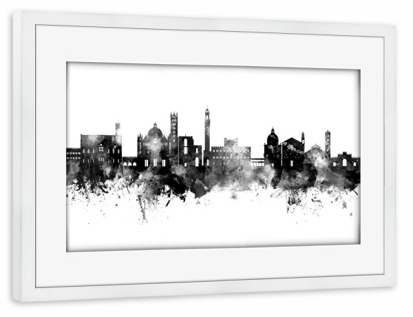 Poster mit Rahmen weiß "Siena Italien Skyline Schwarz" artboxONE - Städte - Siena,Italien,Skyline,Stadtbild,Stadtbild,Aquarell,Malerei