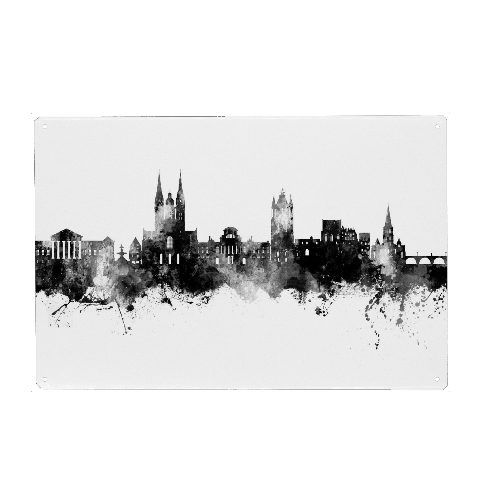 Metall Poster "Angers Frankreich Skyline Schwarz" artboxONE - Städte - Angers,Frankreich,Skyline,Stadtbild,Stadtbild,Aquarell,Malerei - Blechschild