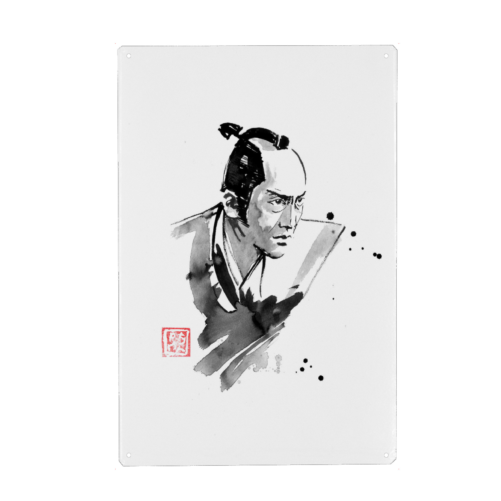 Holzbild "Samurai betteln" artboxONE - Menschen,Schwarzweiß,Reise / Asien,Männer - Samurai,Sumie,Japan,Schwarzweiß,Minimalistisch