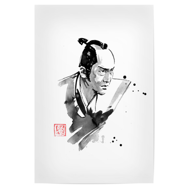 Poster "Samurai betteln" artboxONE - Menschen,Schwarzweiß,Reise / Asien,Männer - Samurai,Sumie,Japan,Schwarzweiß,Minimalistisch