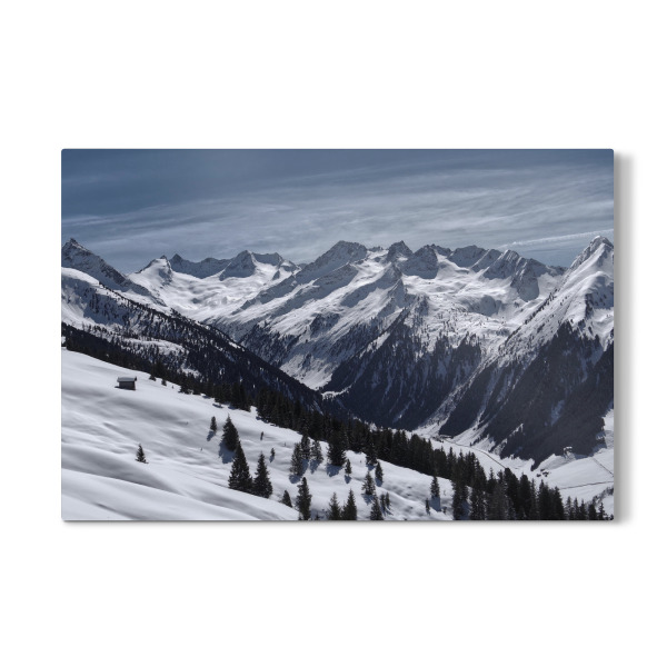 Galerie-Print "Kleine Hütte - verschneite Berge" 30x20 cm artboxONE